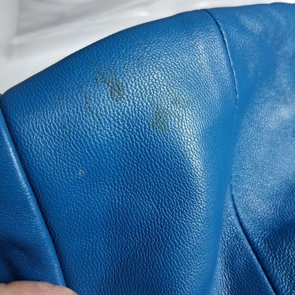 Pendleton Blue Leather Jacket‎ Mandarin Collar Zip Front Size Small READ - Picture 7 of 8